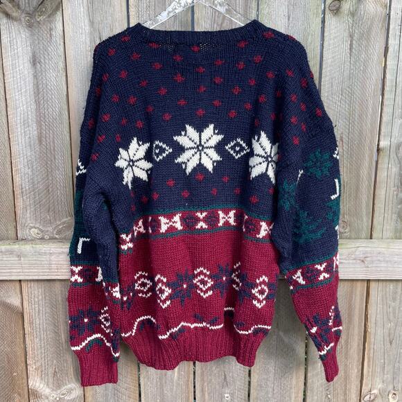 Vintage Sweater Wool Lord and Taylor 100% Wool Pure Hand Knit Pullover Crew XL - Picture 2 of 9